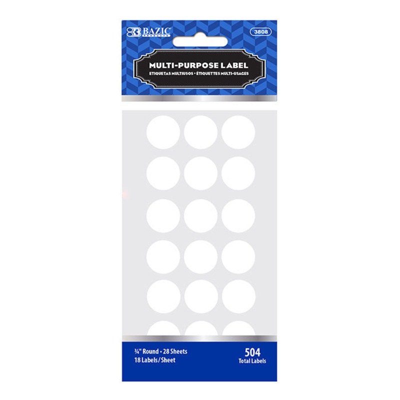 BAZIC White 3/4″ Round Label (504/Pack)