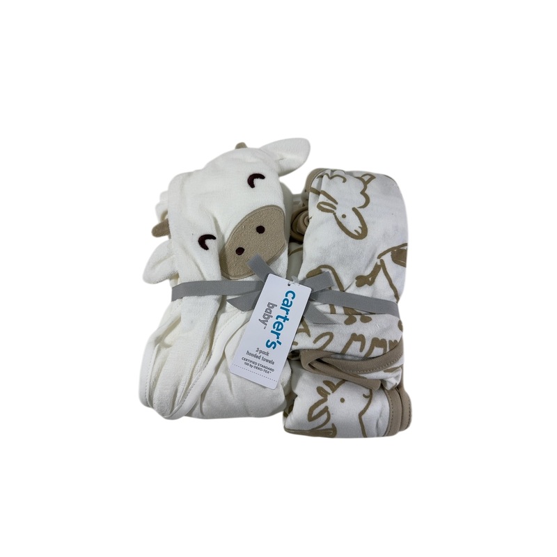 Carters Hooded Towels 2pack, White/Brown
