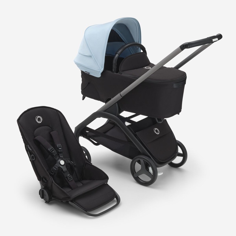 Bugaboo Dragonfly Bassinet & Seat – Graphite Chassis/Midnight Black Fabric/Skyline Blue Canopy