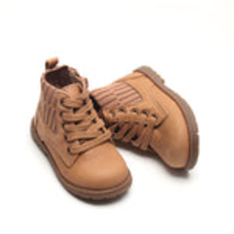 Consciously Baby Leather Knit Combat Boot | Color ‘Sand’