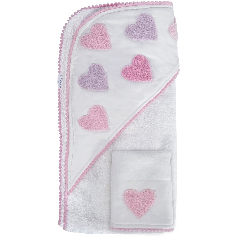 Hello Spud Organic Cotton Hooded Towel and Washcloth Set – Pink Hearts