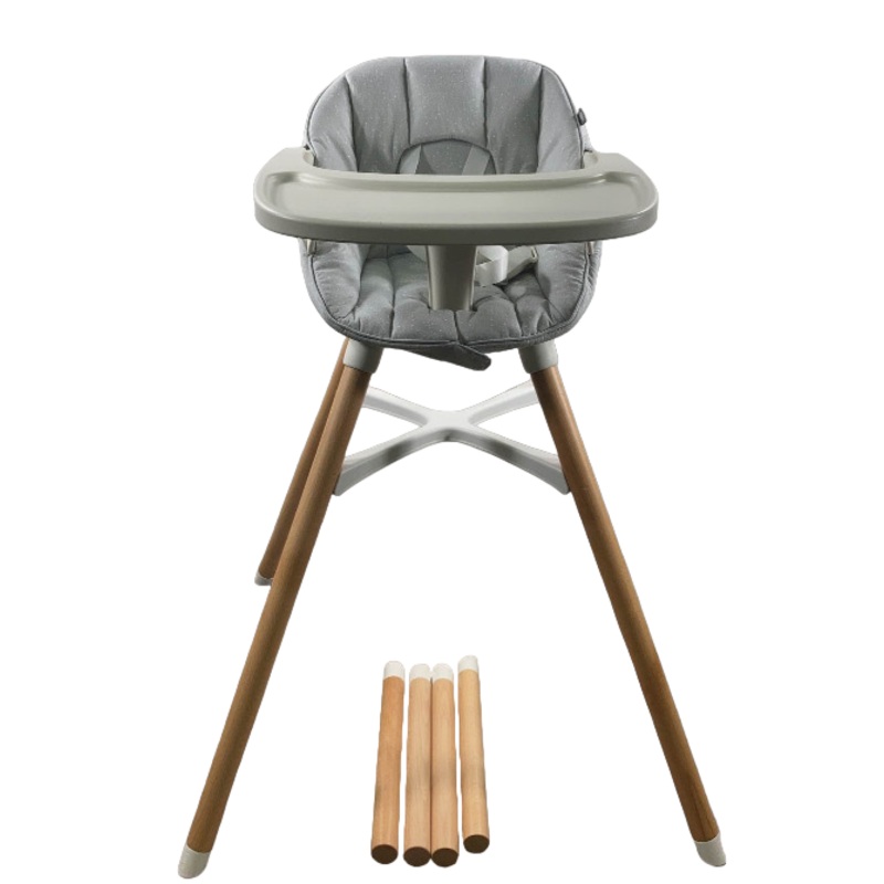 Lalo 3 in 1 High Chair Kit, Coconut, Grey, Natural Wood