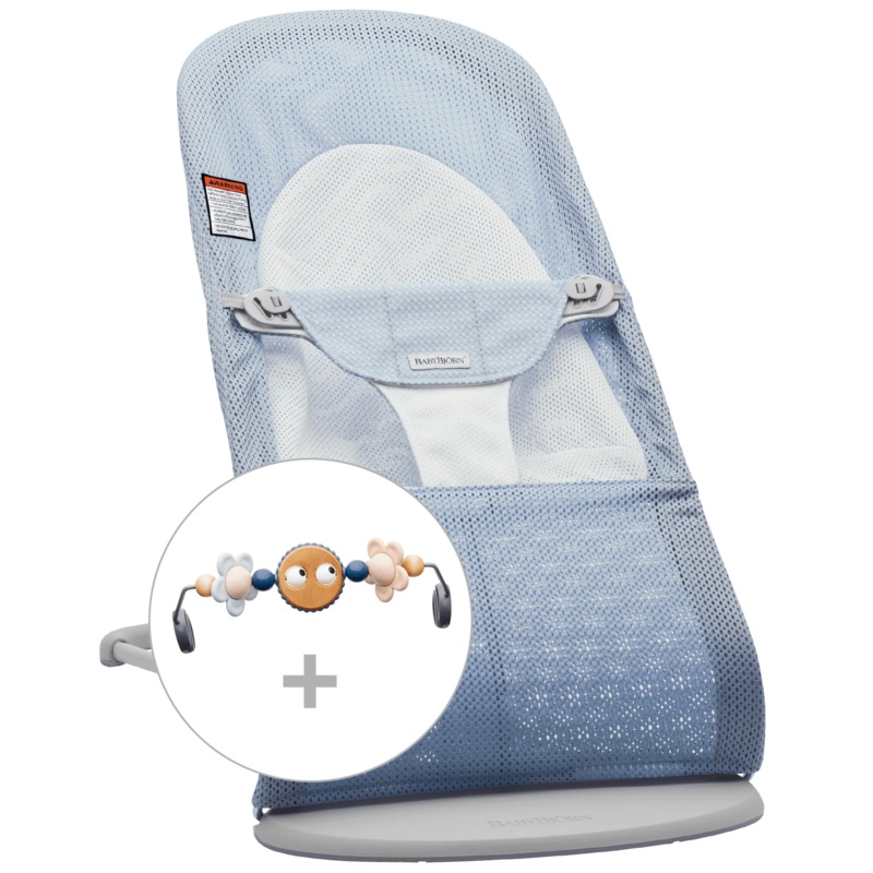 Bouncer Bundle with Toy – Sky Blue/White / Mesh / Light Gray / Googly Eyes Pastel