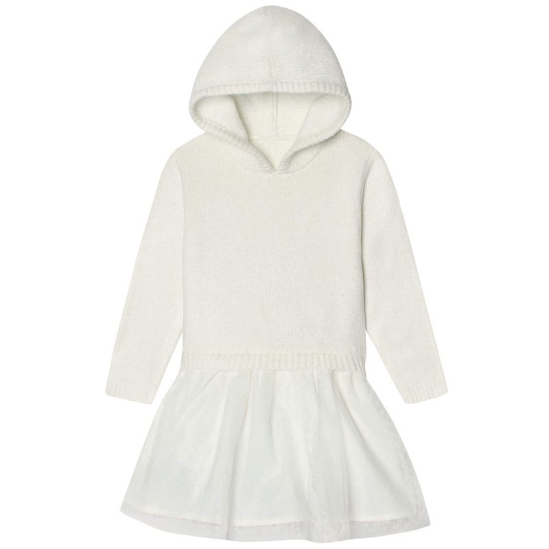 Infant & Toddler Girls White Sweater Dress With Tulle Skirt