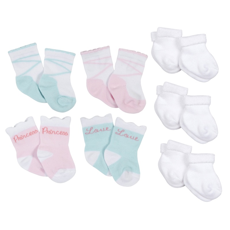 10-Pack Baby Girls Fairy Tale & White Wiggle Proof Socks