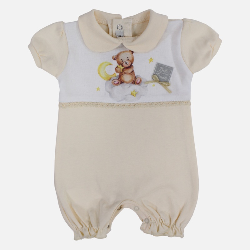 Baby Girls Cotton Romper  Yellow with Best Friends Print