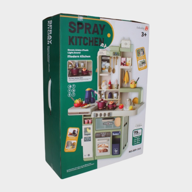 Childrens Pretend Play 75-Piece Kitchen Set  With Spray, Light & Music