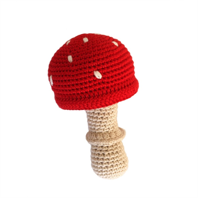 Crochet Stick Rattle Toadstool Red