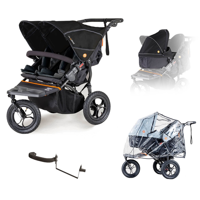 Out n About – Nipper V5 Double Pushchair Newborn and Toddler Starter Bundle – Summit Black