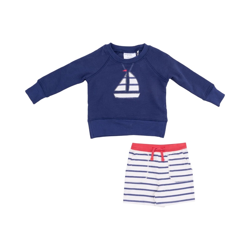 Sailboat French Terry Raglan Sweatshirt With Applique & Short