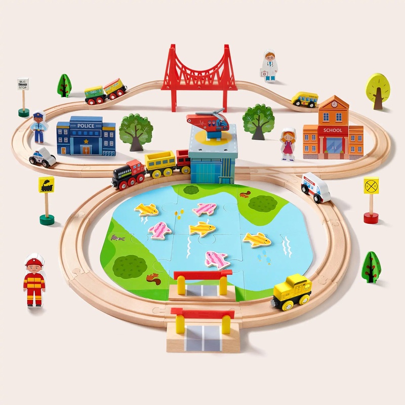 Tiny Land Wooden Train Set 110 Pcs