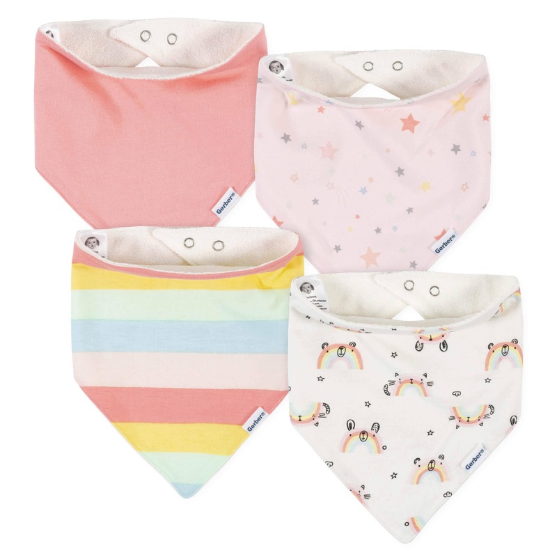 4-Pack Baby Girls Rainbow Bandana Bibs
