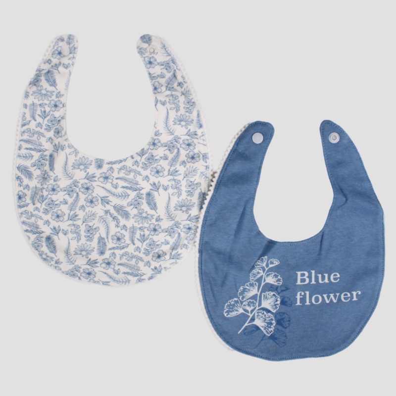 Baby Girls Cotton Bib  Blue Flower Design