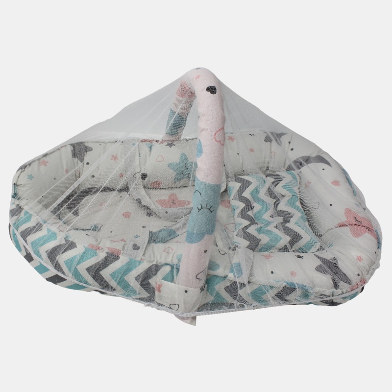 Baby Nest  Light Blue with Zigzags