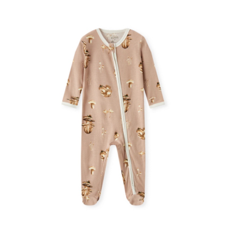 Milkbarn Mushroom Organic Cotton Zipper Footed Romper