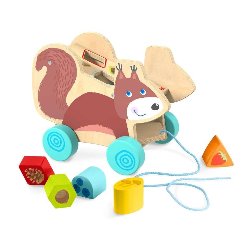 Pull Along Toy Squirrel Sorting Box