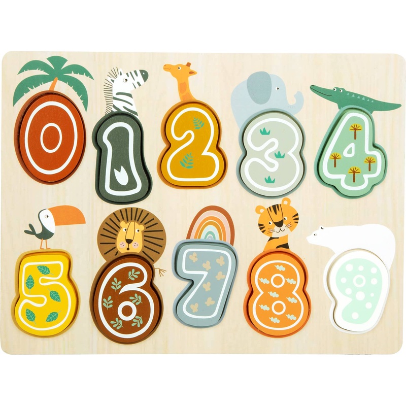 Small Foot – Safari Numbers Puzzle – Wooden Numbers Play & Learn Plug In Block Board