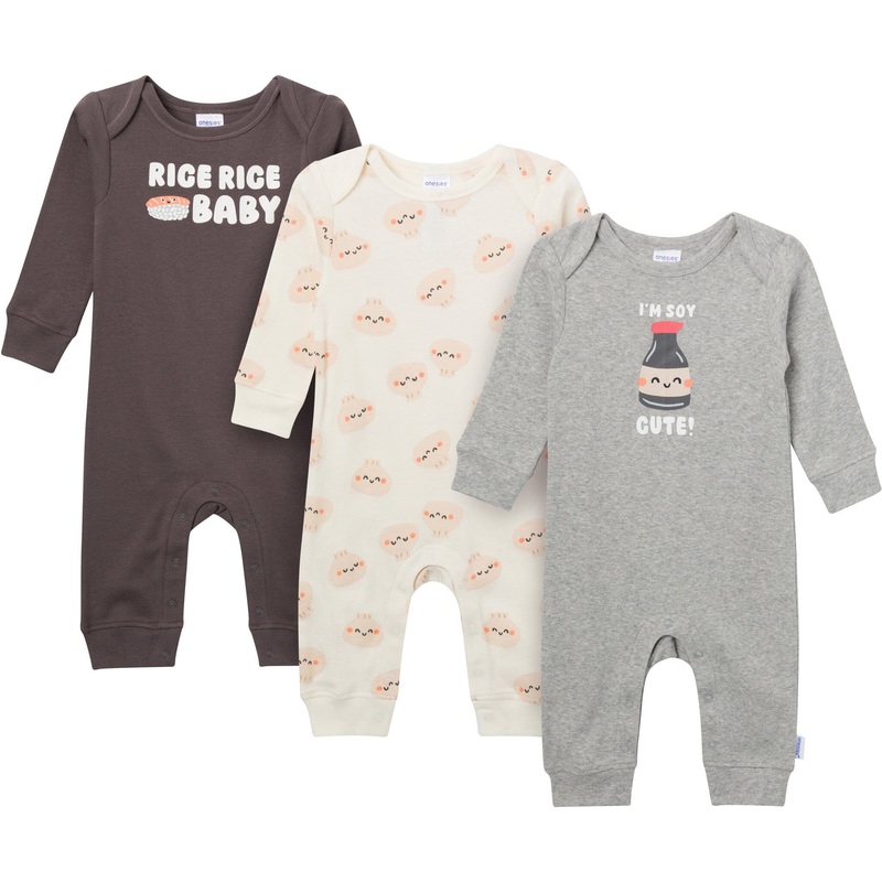 3-Pack Baby Neutral Soy Cute Lap Shoulder Rompers