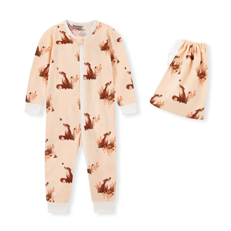 Milkbarn Floral Fox Organic Zipper Pajamas