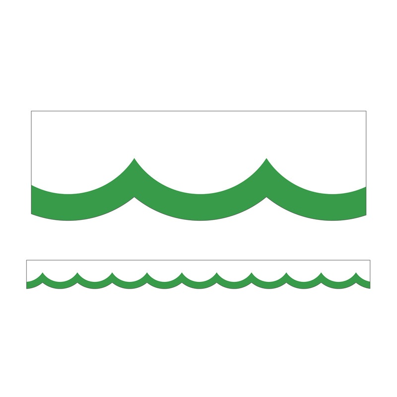 Simply Boho Green & White Wavy Line Scalloped Borders(C)