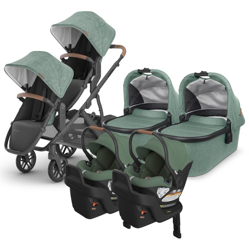 UPPAbaby VISTA V2 Twin Double Stroller + Aria Travel System Bundle with Rumble Seat V2+ – Gwen