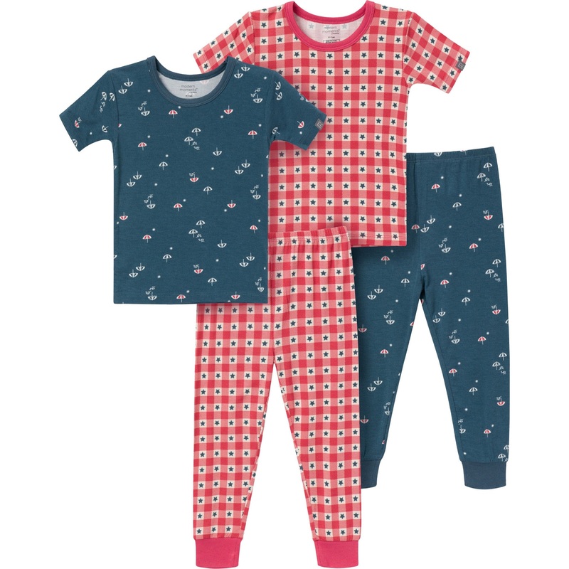 4-Piece Infant & Toddler Neutral Blue Umbrella Viscose Snug Fitting Pajamas
