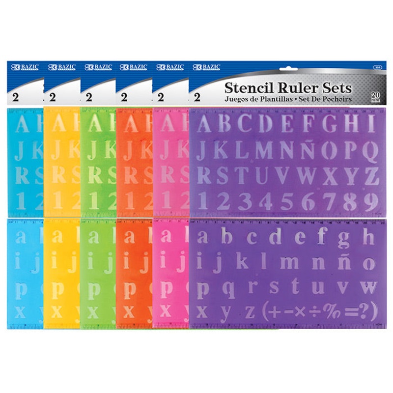 BAZIC 20mm Size Lettering Stencil Ruler Sets (2/Pack)