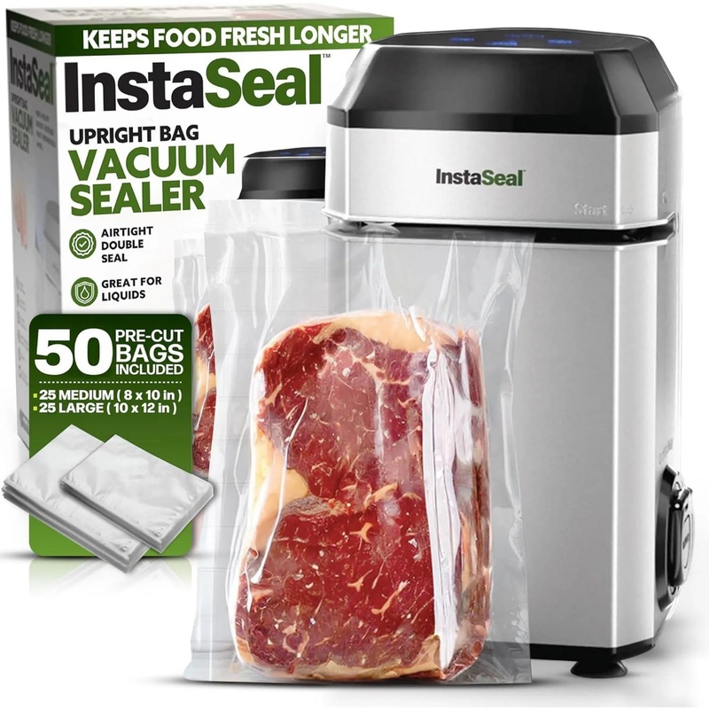 InstaSeal Vacuum Sealer Food Saver Machine with 50 Food Safe Storage Bags