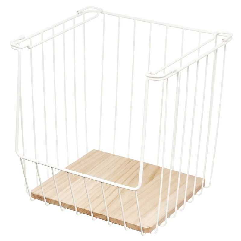 Wire & Paulownia Wood Open Front Kitchen Pantry and Cabinet Organizer Bin