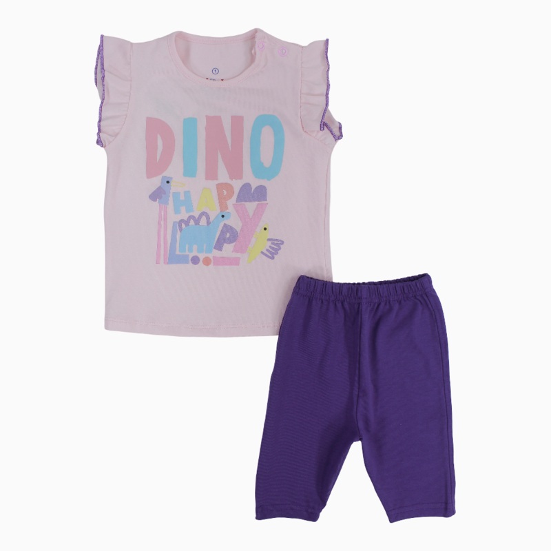 Baby Girls Cotton Pajama Set  Happy Dino Print