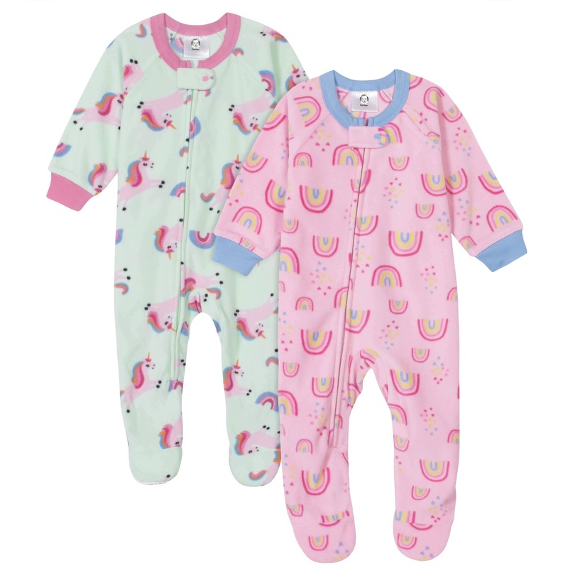 Gerber 2-Pack Baby Girls Unicorns & Rainbows Fleece Pajamas