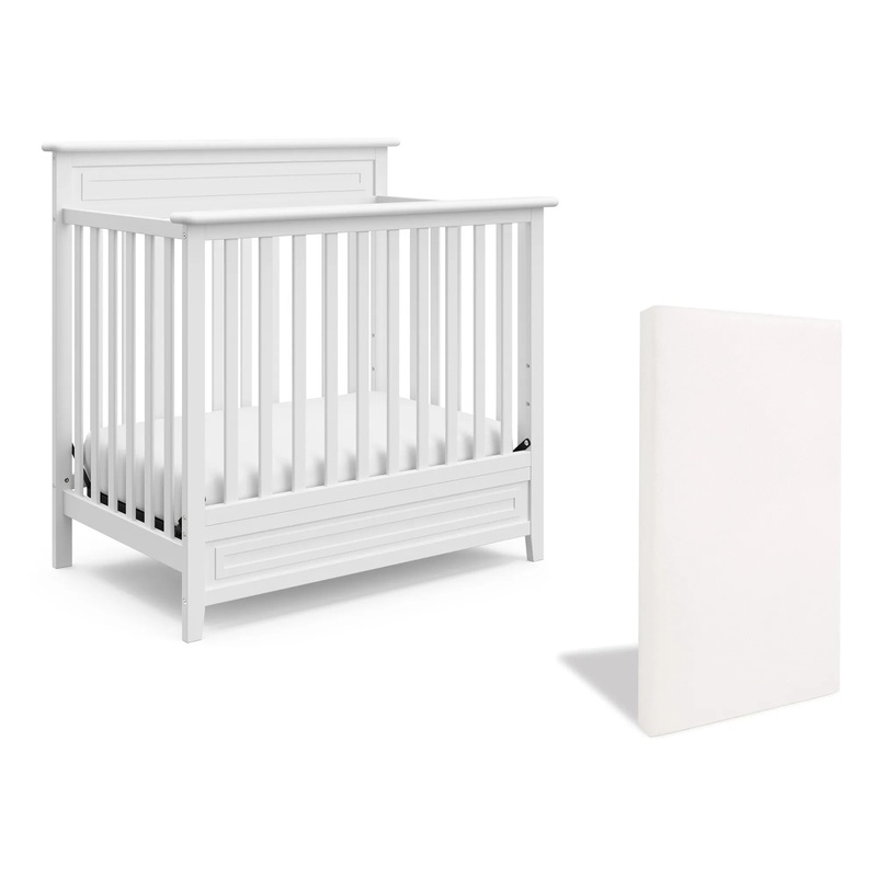 Petal Convertible Mini Crib with Mattress – White