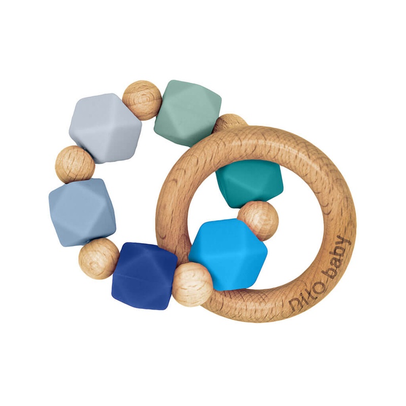Silicone + Wood Teether Blue Charm