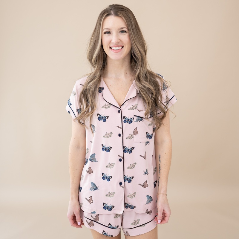 Womens Short Sleeve Pajama Set in Blush Butterfly