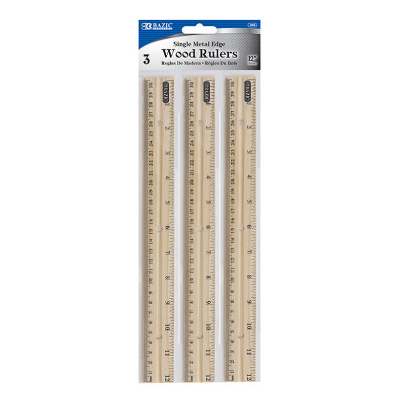 BAZIC 12″ (30cm) Wooden Ruler (3/Pack)
