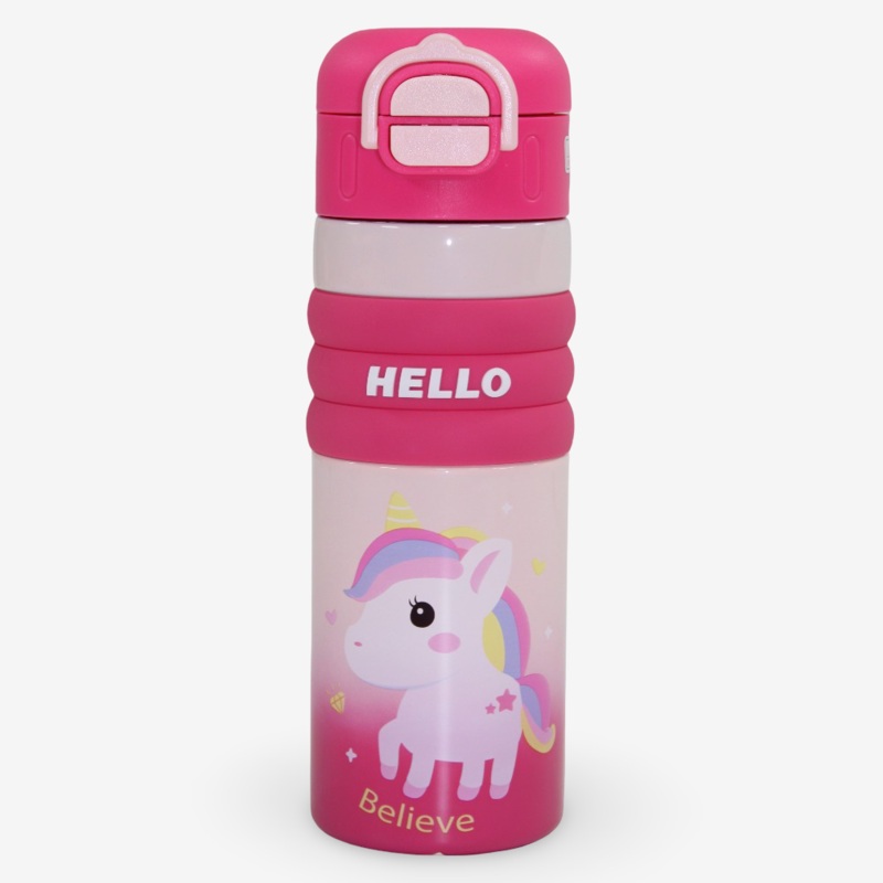 Stainless Steel Water Bottle  Unicorn Print  Fuchsia