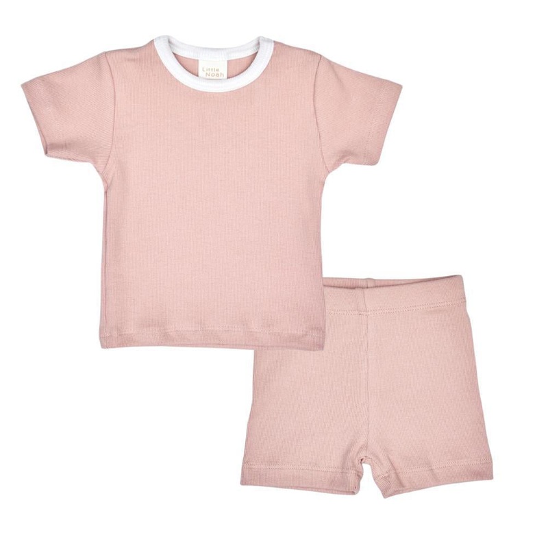 Little Noah – Organic Ribbed Tee + Short Set – Dusty Rose
