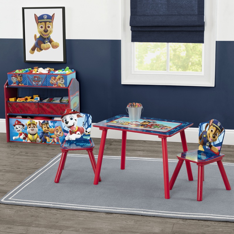 Nick Jr. PAW Patrol 4-Piece Playroom Solution   Set Includes Table and 2 Chairs and 6-Bin Toy Organizer