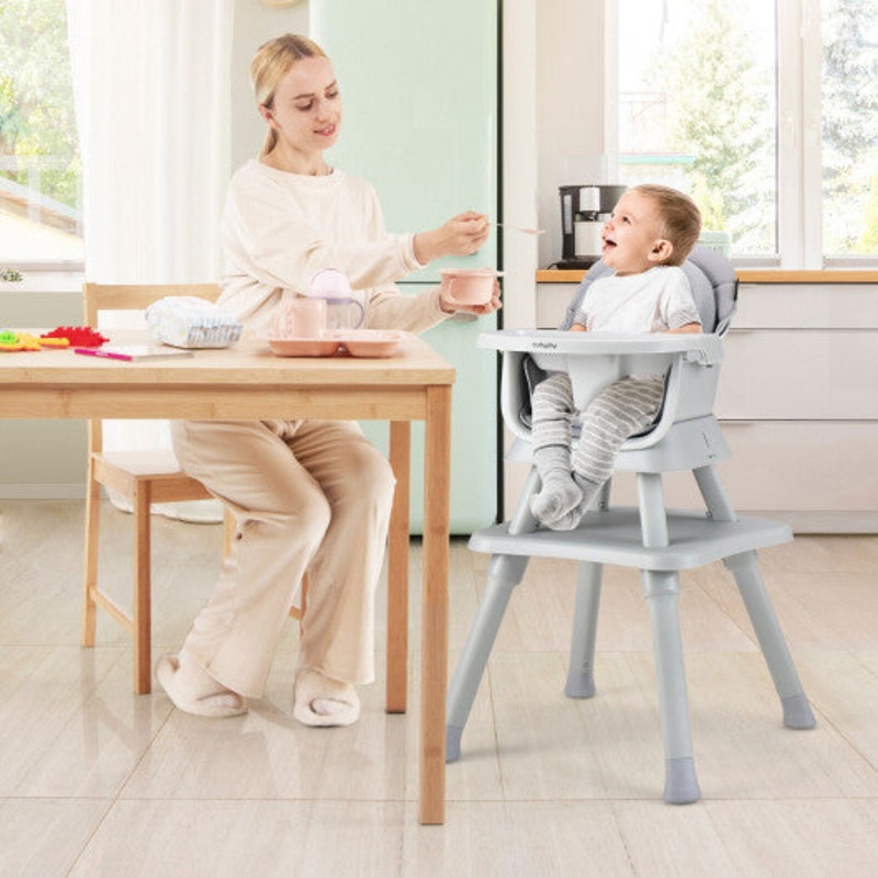 6-in-1 Convertible Baby High Chair With Adjustable Removable Tray-Gray