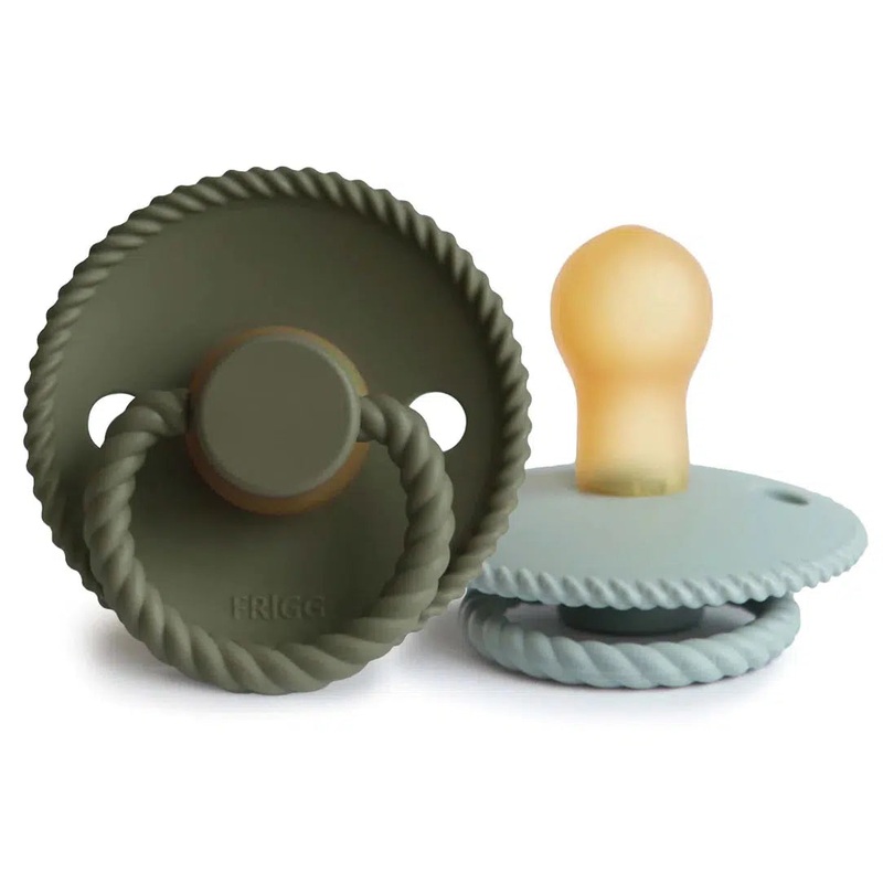Mushie – FRIGG Natural Rubber Rope Pacifier 2-Pack – Olive + Sage