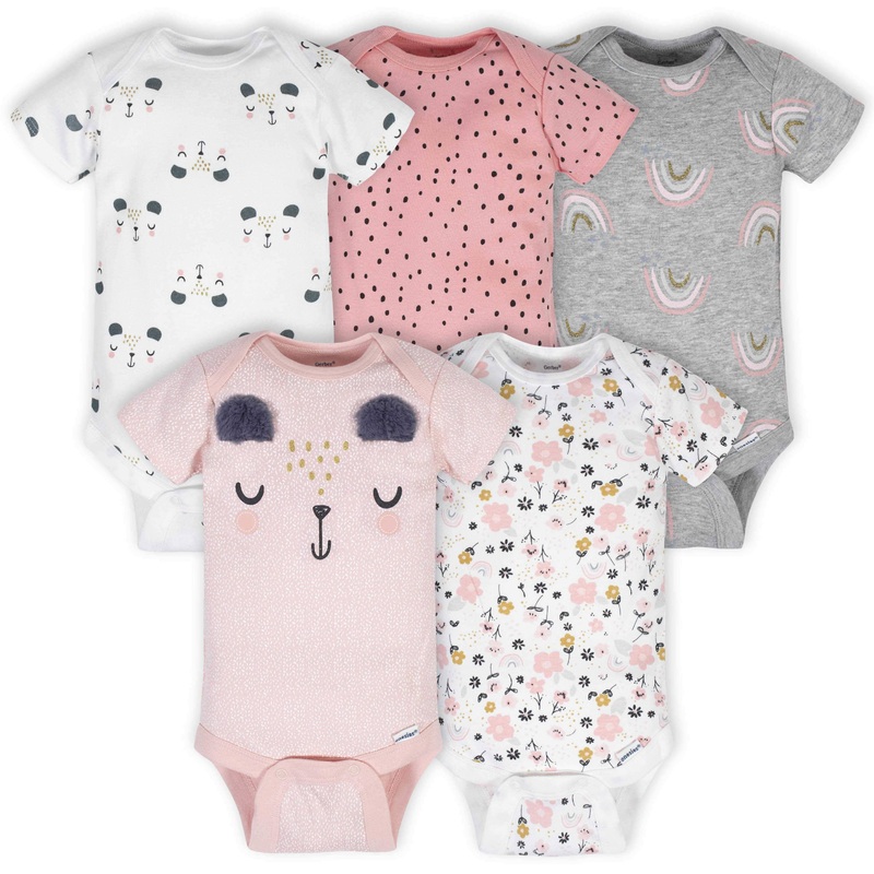 5-Pack Baby Girls Bear Short Sleeve Onesies Bodysuits