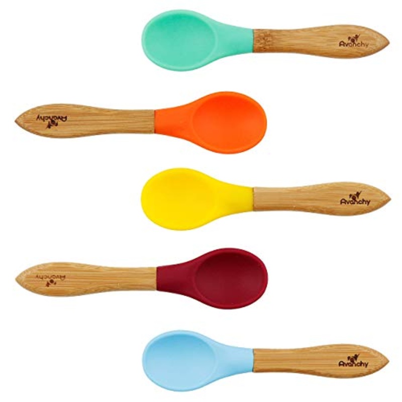 Avanchy Bamboo Infant Spoons 5 Pack, 5 Blue Edition