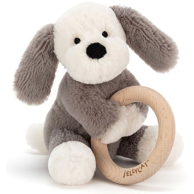 Jellycat Smudge Puppy Wooden Ring Toy