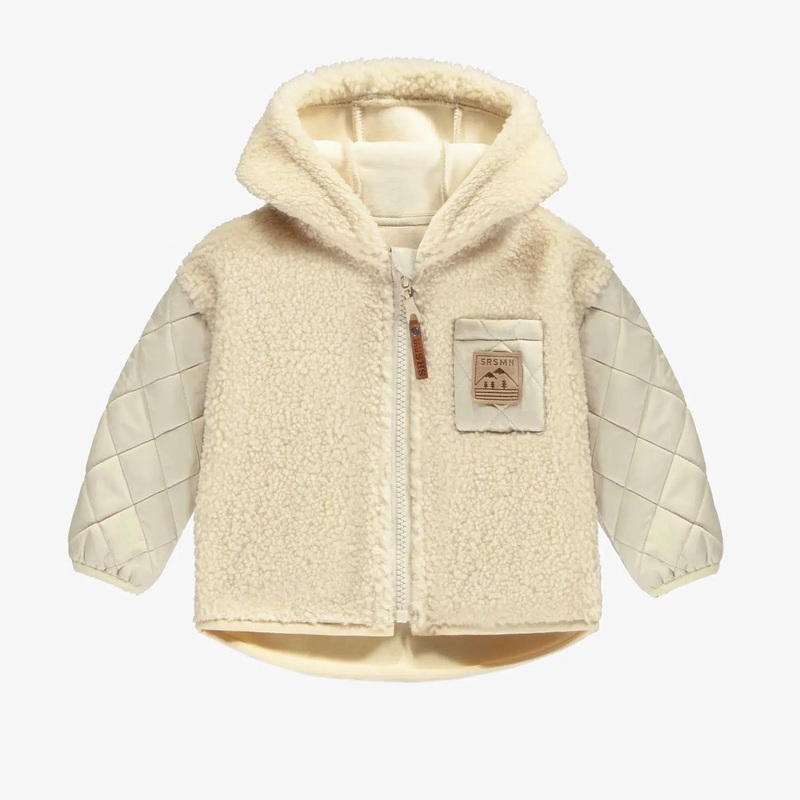 Souris Mini – Hooded Zipper Jacket – Quilted + Plush Cream