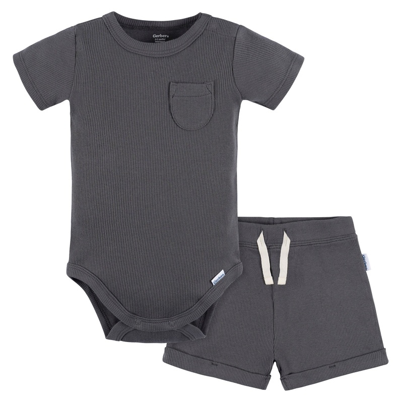 2-Piece Baby Boys Dark Grey Bodysuit and Shorts Set