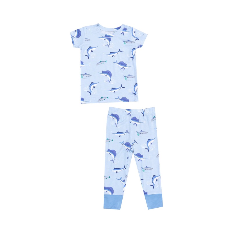 Deep Sea Fishing Blue Short Sleeve Lounge Set