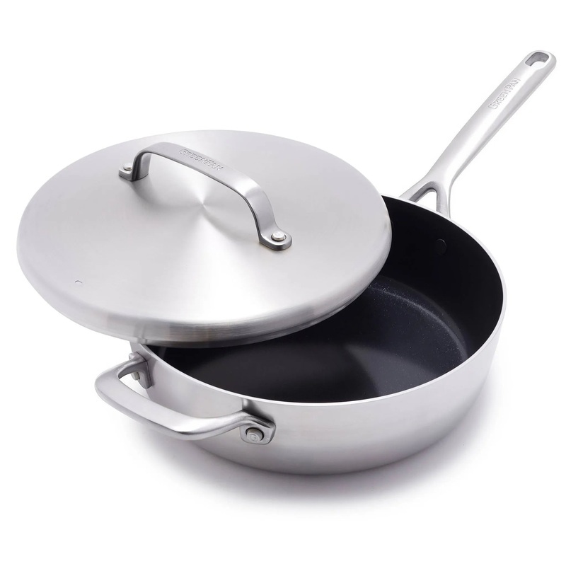 GP5 4qt Ceramic Nonstick 5-PLY Stainless Steel Saute Pan with Lid (See Description)