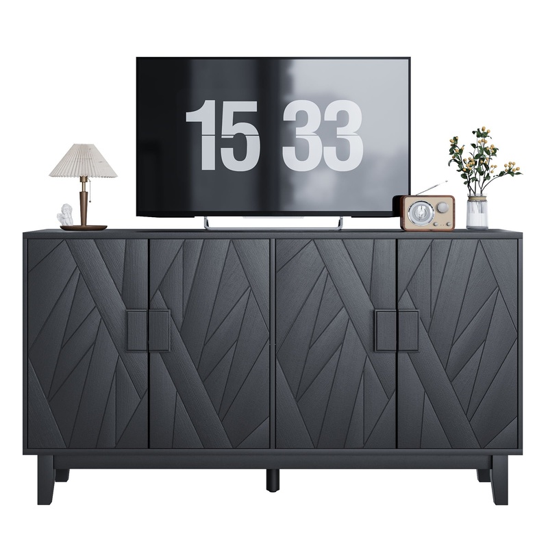 Modern Style Buffet Cabinet, Storage Side Cabinet Buffet Cabinet, Medieval Modern Multifunctional Decorative Cabinet Suitable for Living Room, Dining Room, Entrance, Corridor, Kitchen – Black