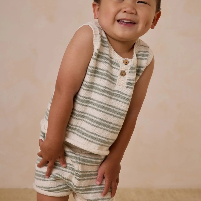 Quincy Mae – Organic Knit Tank + Short Set – Sage Stripe