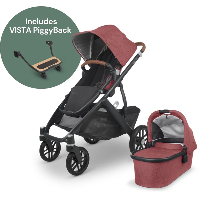 UPPAbaby VISTA V2 Single-to-Double Stroller + PiggyBack Ride-Along Bundle – Lucy
